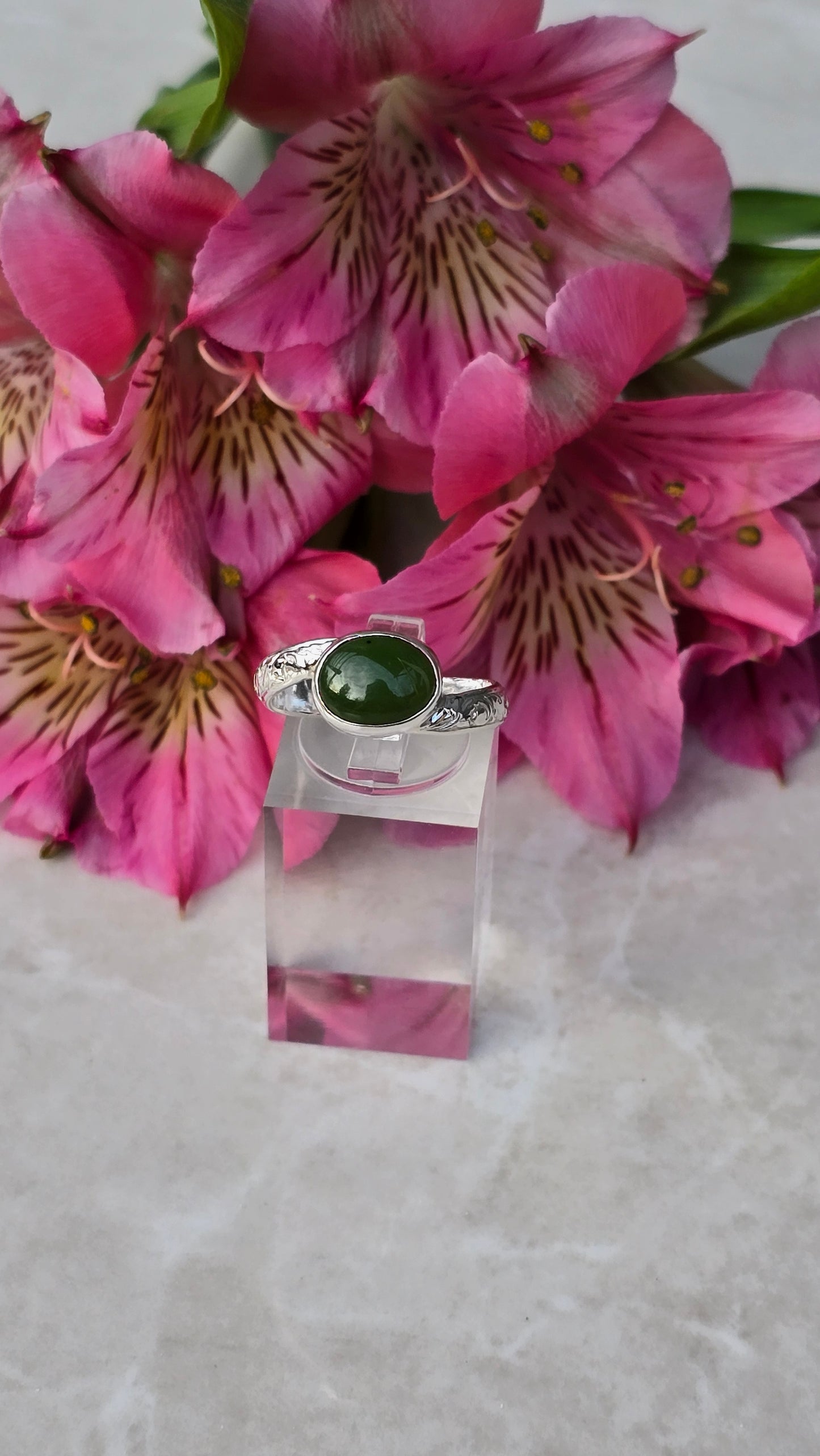 Serene Greenstone Blossom Ring
