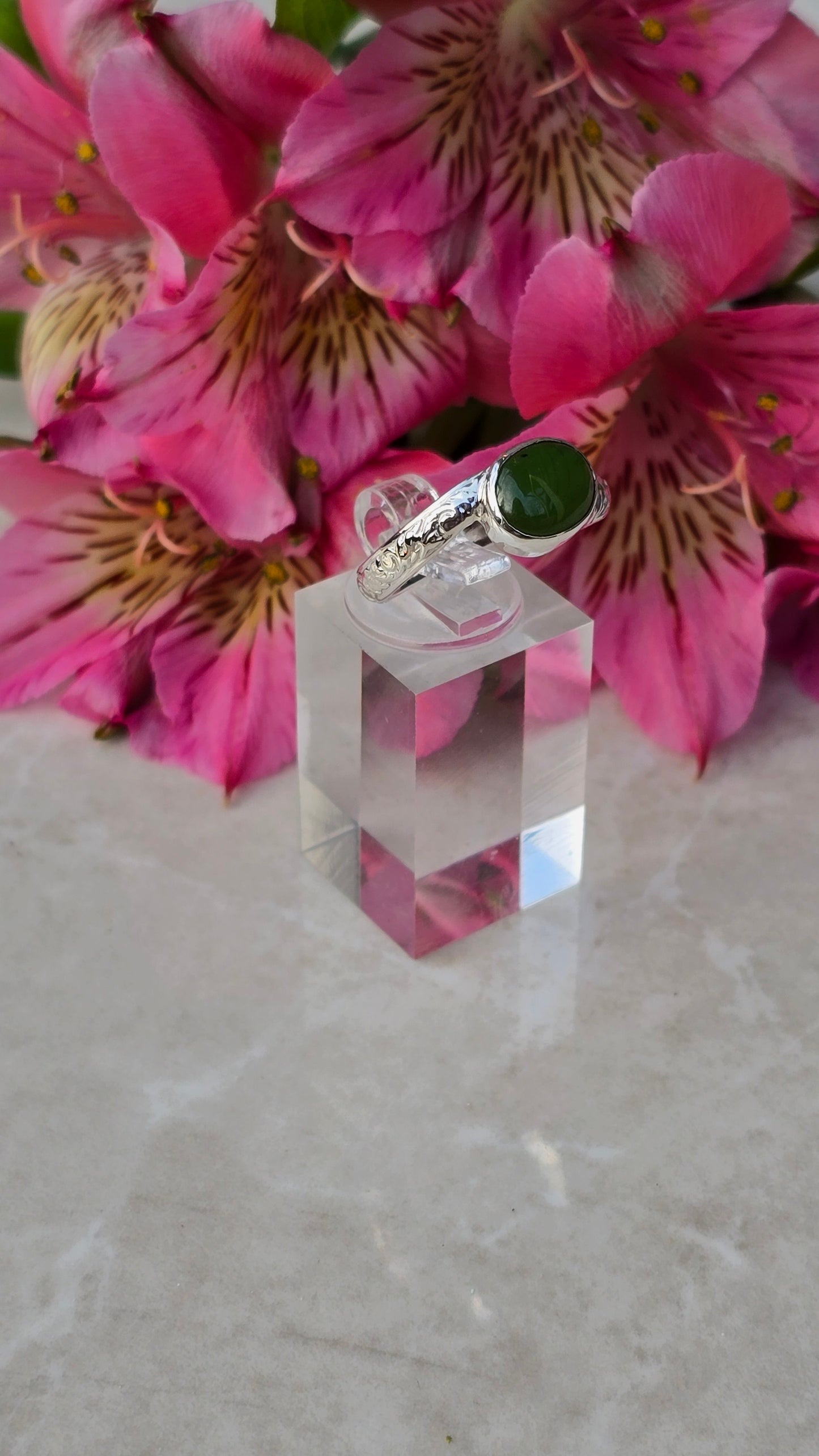 Serene Greenstone Blossom Ring