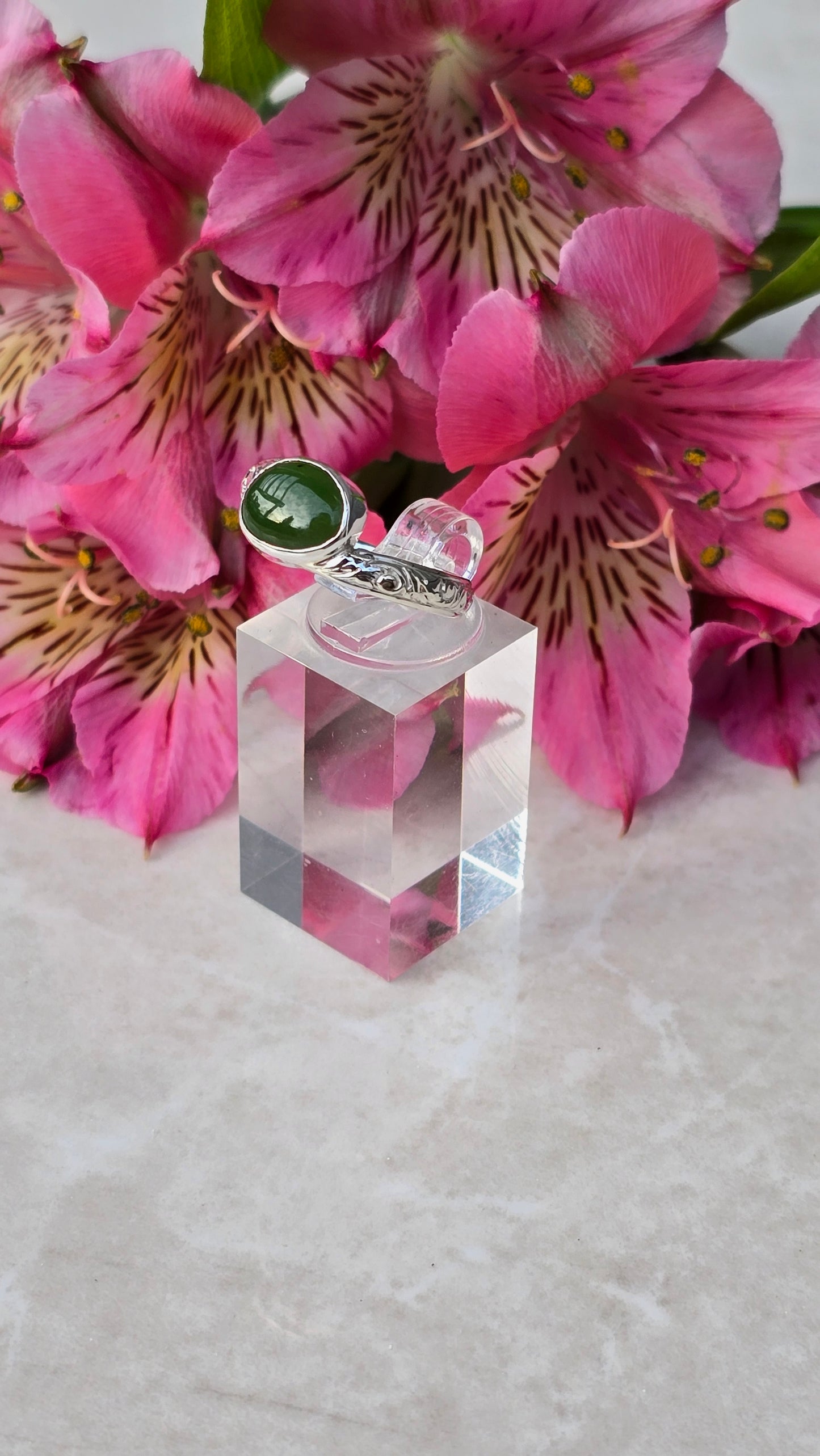 Serene Greenstone Blossom Ring