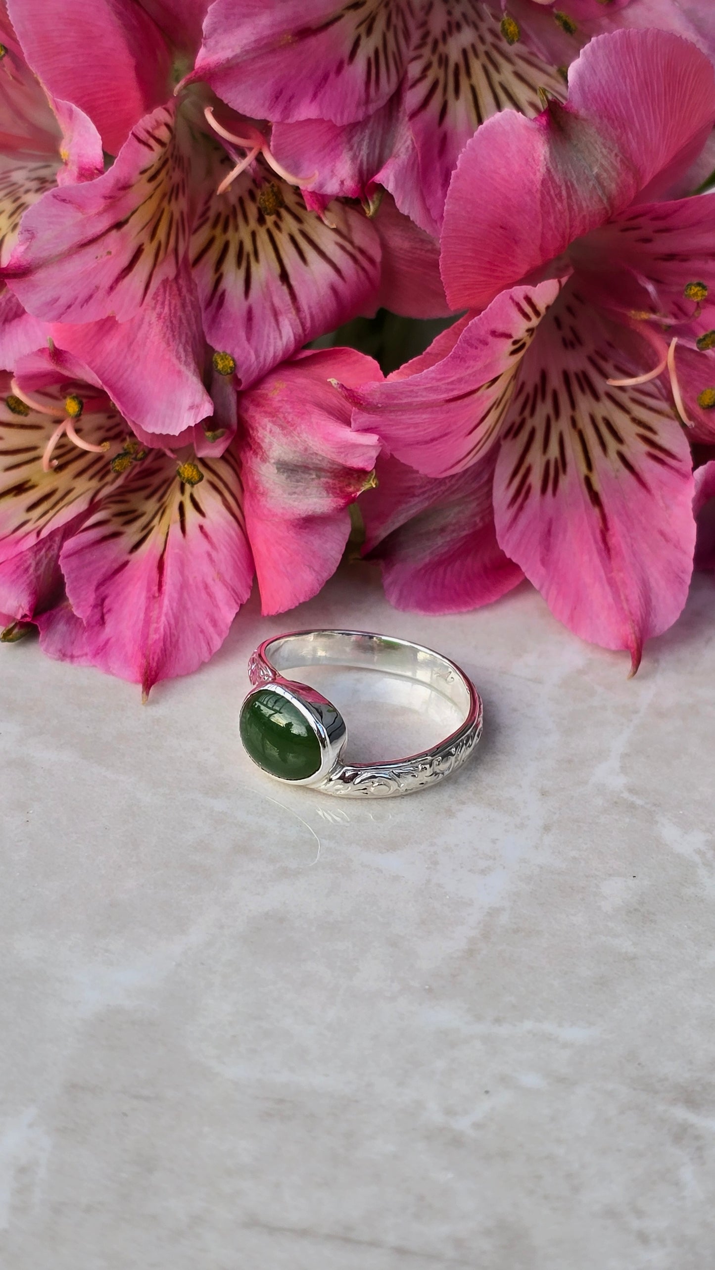 Serene Greenstone Blossom Ring
