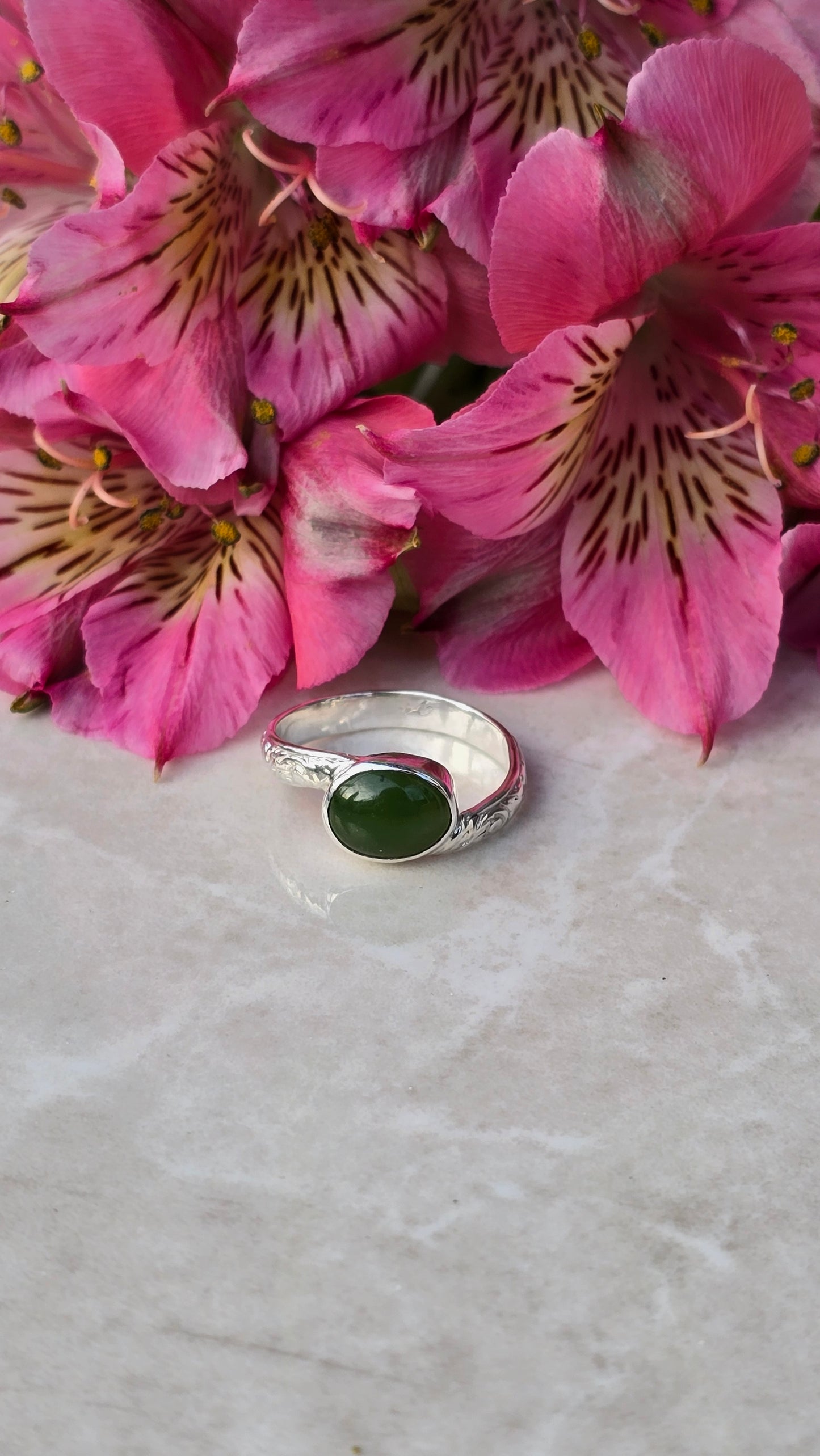 Serene Greenstone Blossom Ring
