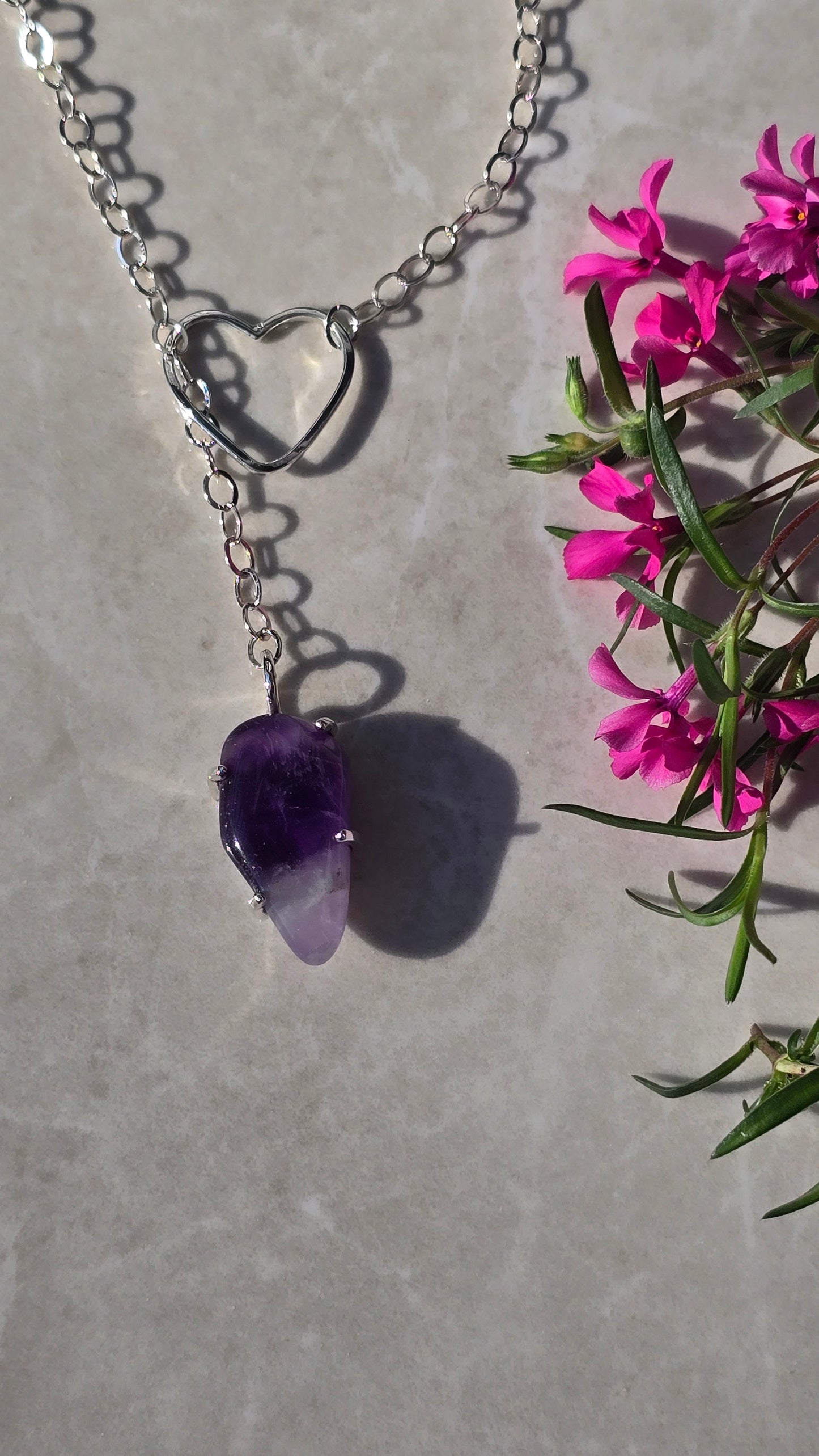 Amethyst Heart Drop Necklace