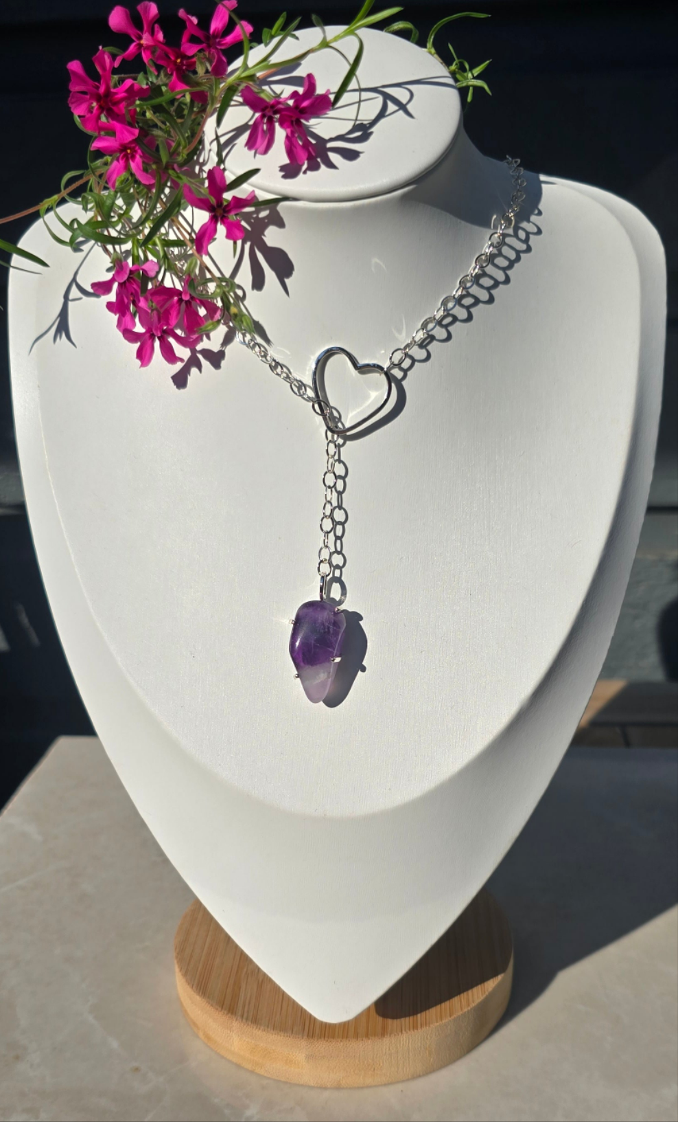 Amethyst Heart Drop Necklace