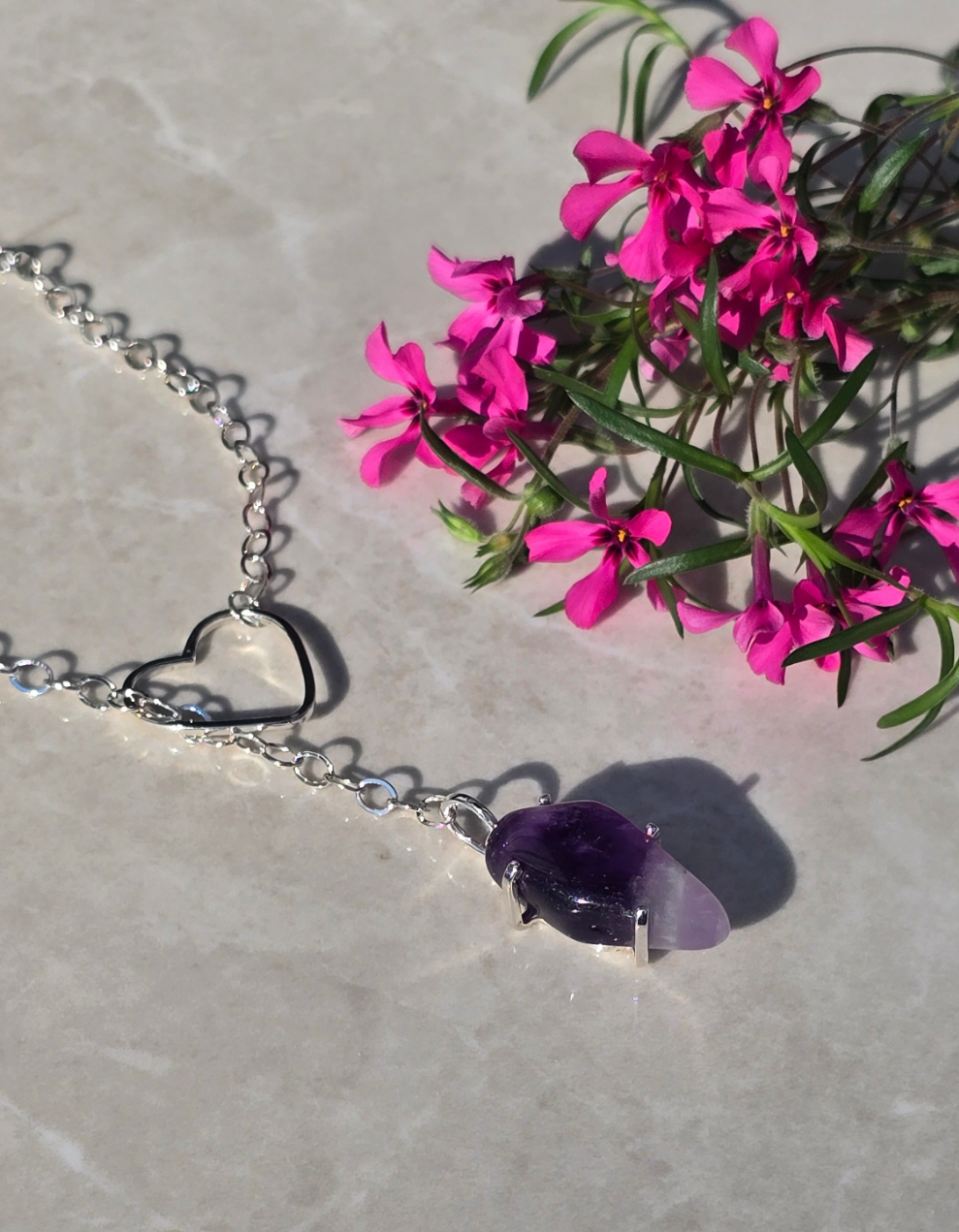 Amethyst Heart Drop Necklace