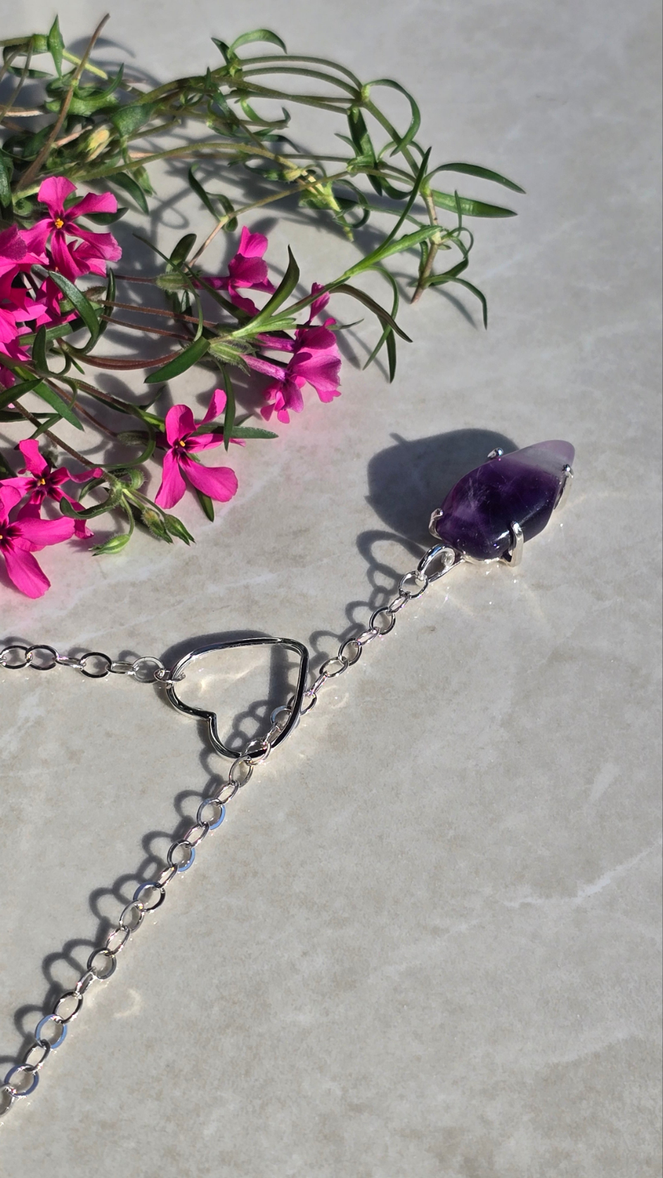 Amethyst Heart Drop Necklace