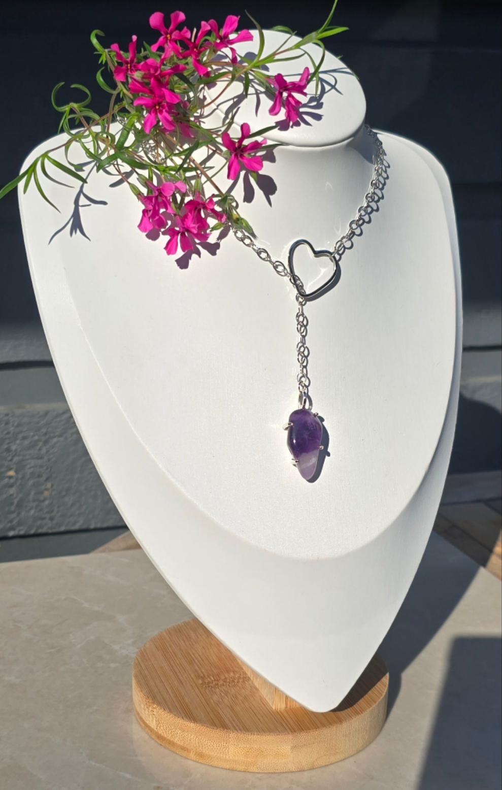 Amethyst Heart Drop Necklace