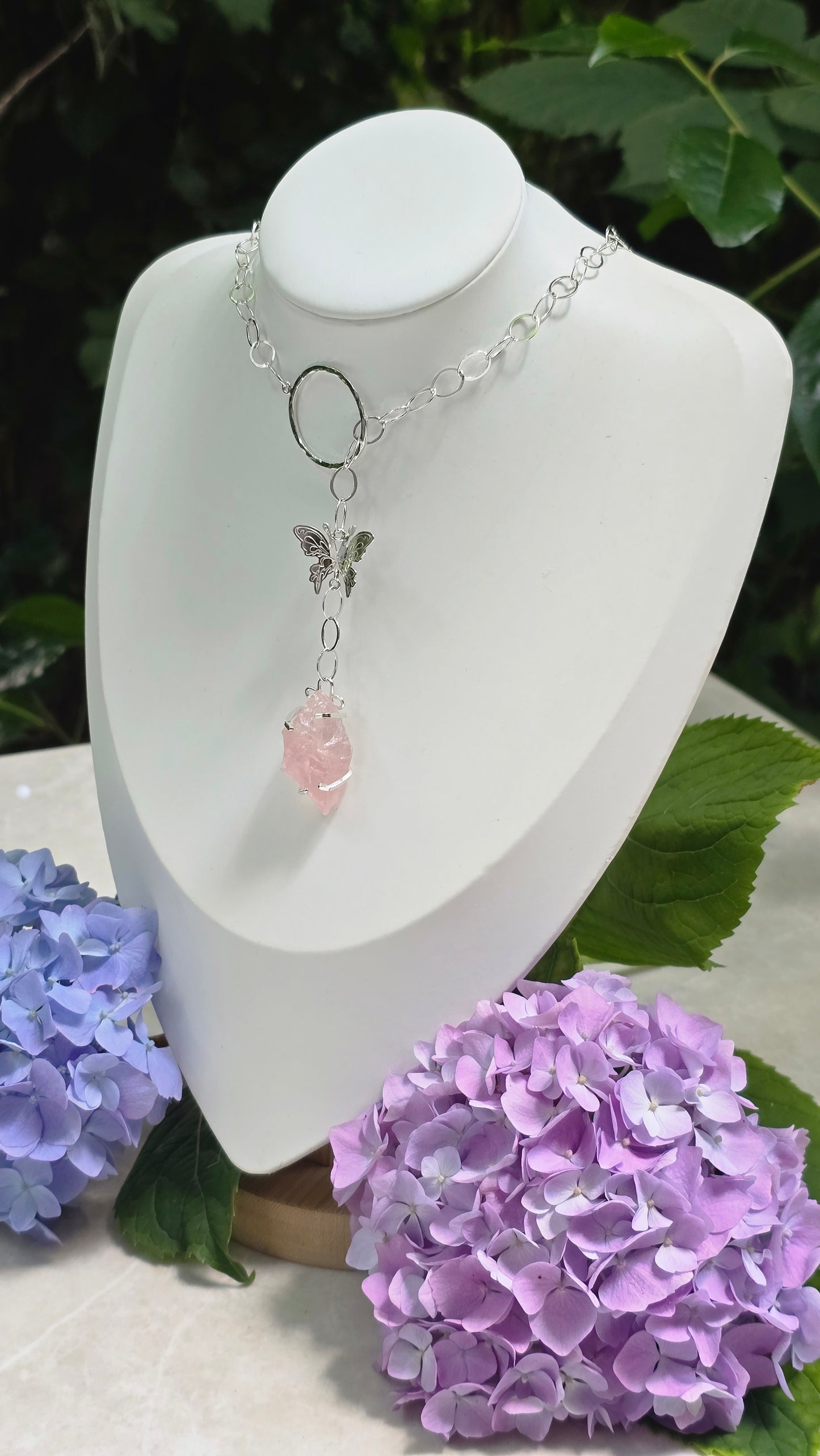 Flutter & Bloom Rose Quartz Butterfly Necklace