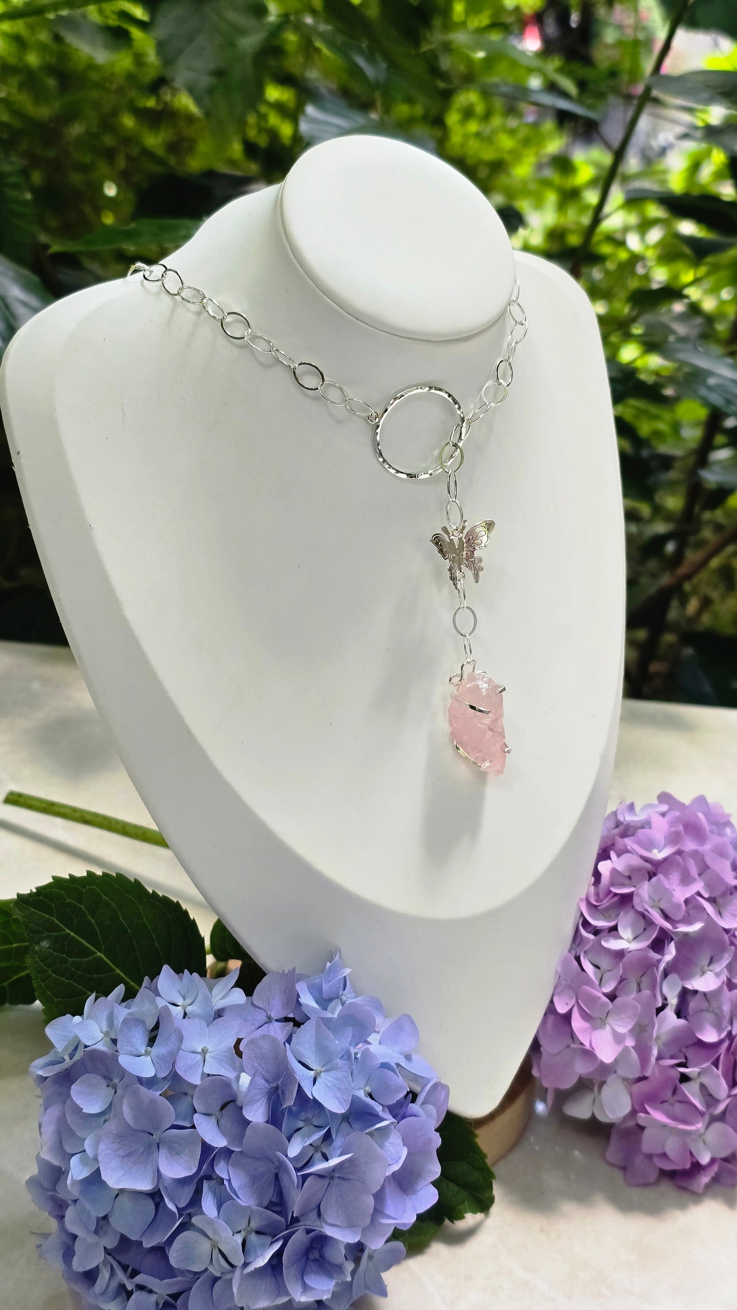 Flutter & Bloom Rose Quartz Butterfly Necklace