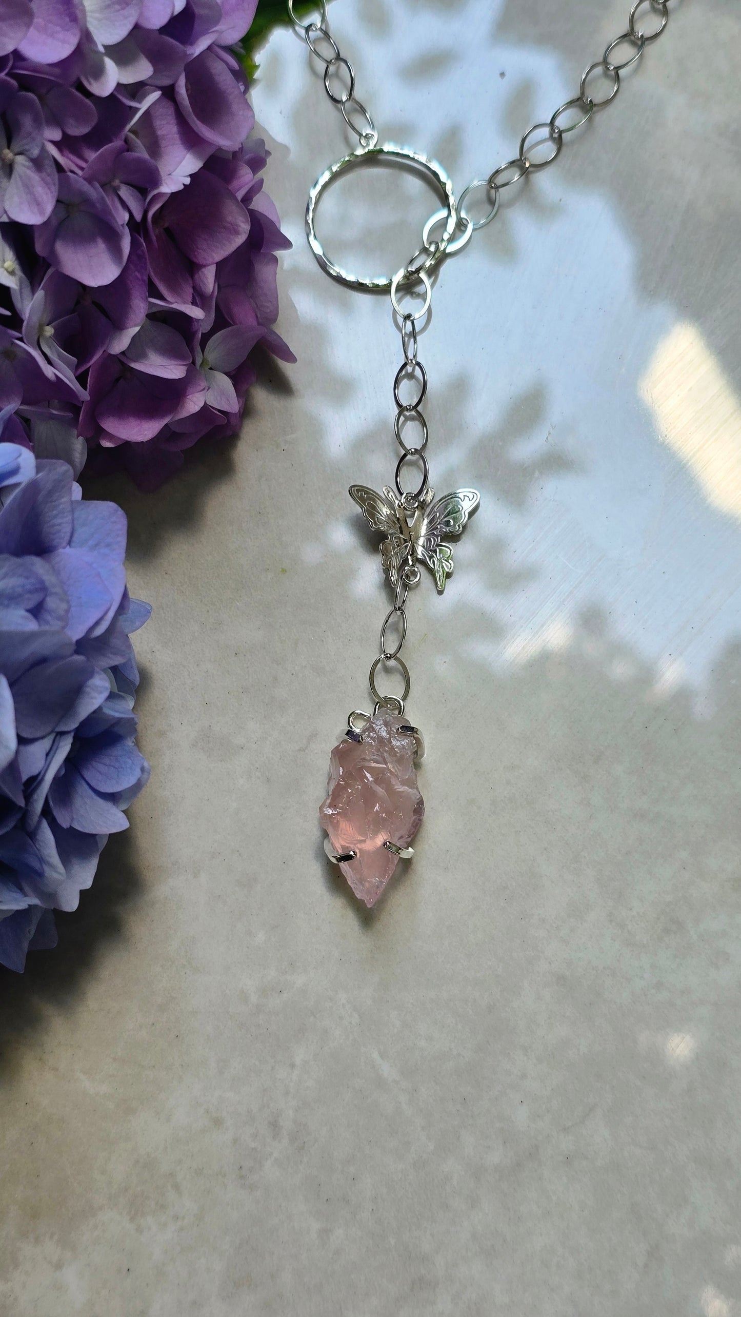 Flutter & Bloom Rose Quartz Butterfly Necklace