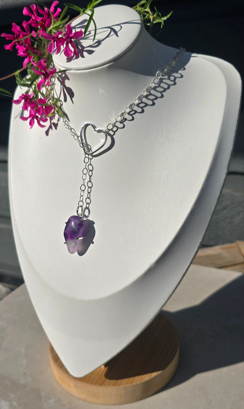 Amethyst Heart Drop Necklace