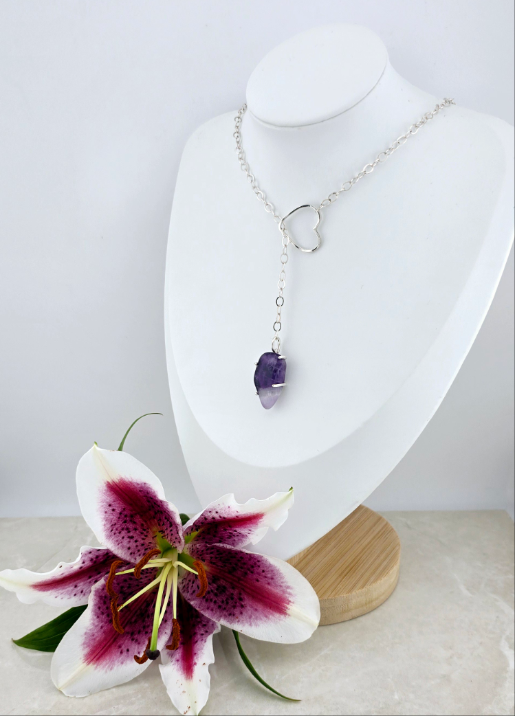 Amethyst Heart Drop Necklace