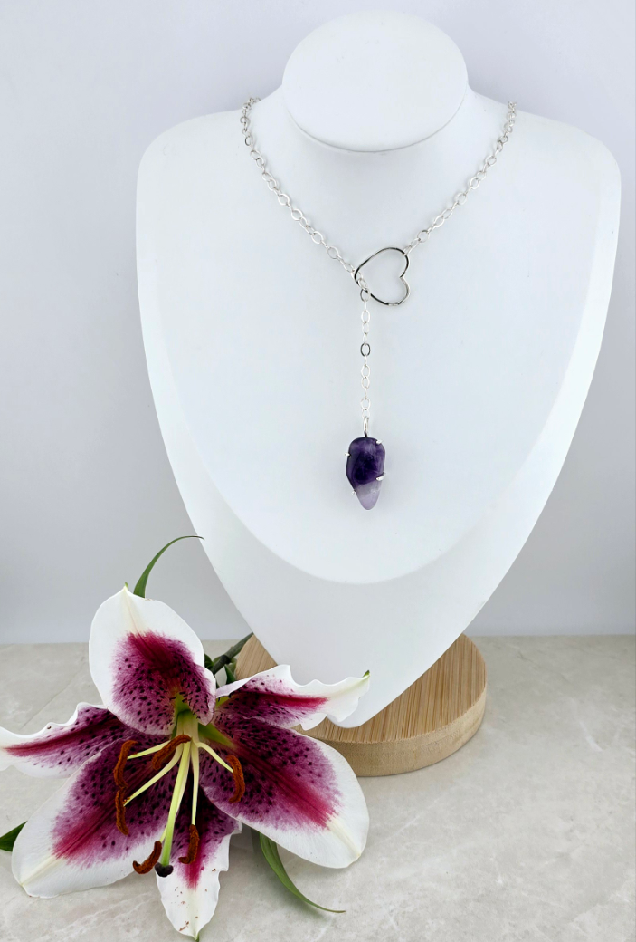 Amethyst Heart Drop Necklace