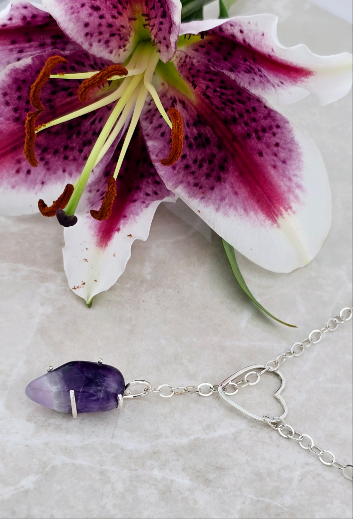 Amethyst Heart Drop Necklace