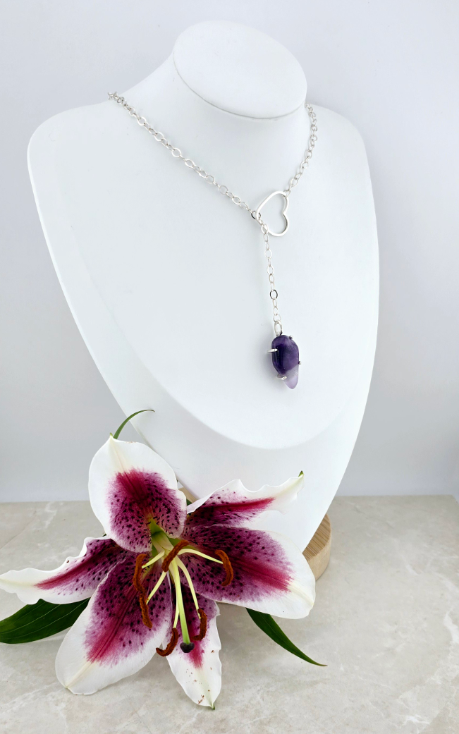 Amethyst Heart Drop Necklace