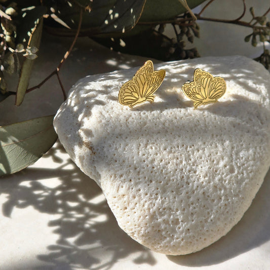 Butterfly stud earrings, delicate nature-inspired butterfly design in brass or sterling silver, handmade jewelry